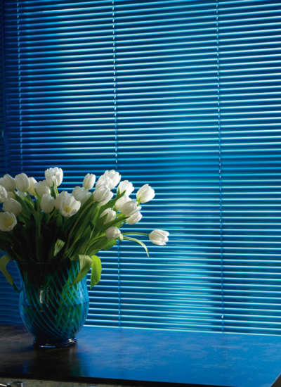 Blue venetian blind